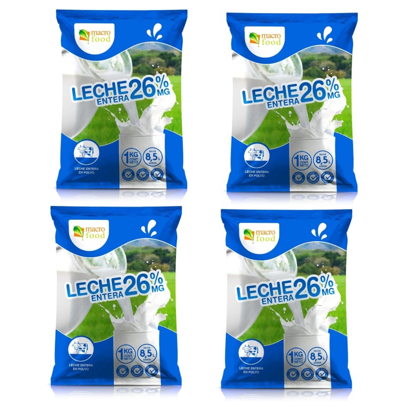 Leche en polvo 28 % MG 4 bolsas de 1 kg