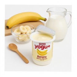 Yogurt pasteurizado sabor plátano Yogu+ Feiraco (4 x 125 g / 4.41 oz)