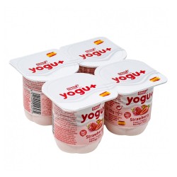 Yogurt pasteurizado sabor a fresa Yogu+ Feiraco (4 x 125 g / 4.40 oz)