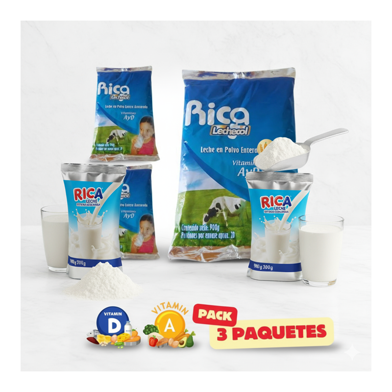 Rica Leche en polvo entera azucarada 900g (Pack de 3 unidades)